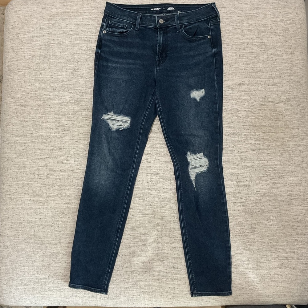 Old Navy Women's Dark Blue Distressed Skinny Jeans